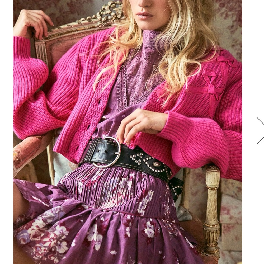 LoveShackFancy Avignon Cardigan Electric Pink